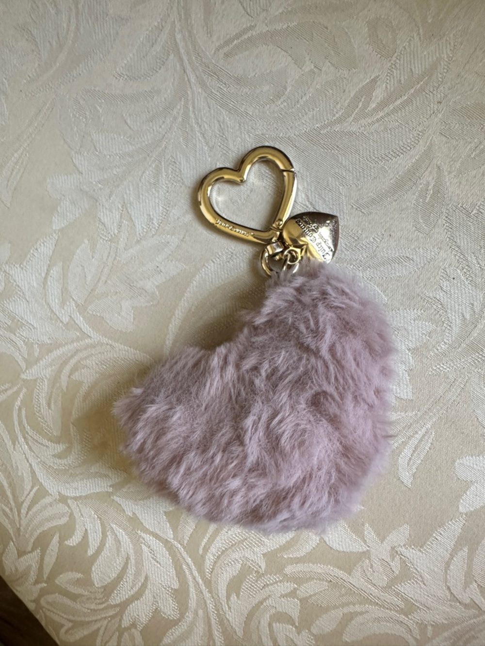JUICY COUTURE dusty blush heart plush keychain loose stitch on the bottom